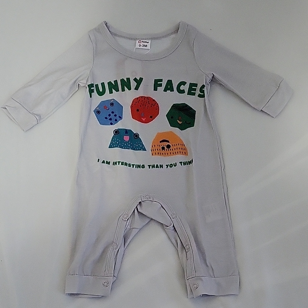PatPat Gray Kids One Piece with Colorful Faces